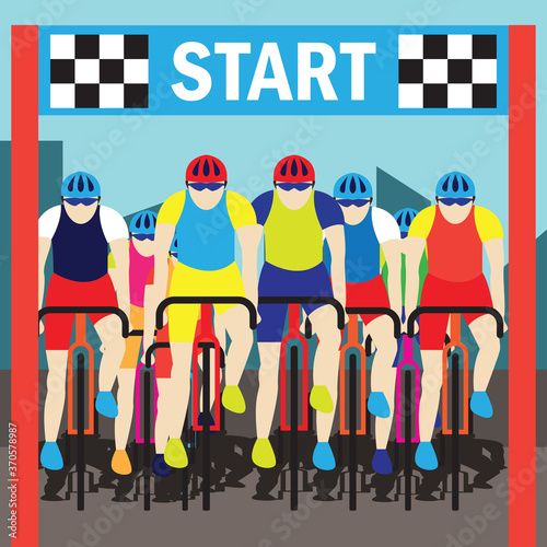group of cyclist at professional race for bike rally event. vector illustration