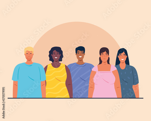 multiethnic young people together, cultural and diversity concept vector illustration design