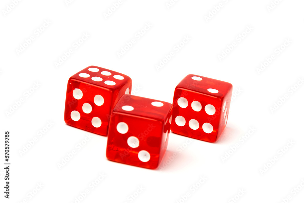 Transparent and red glass dices isolated on white background. Transparent and red glass dices isolated on white background.
