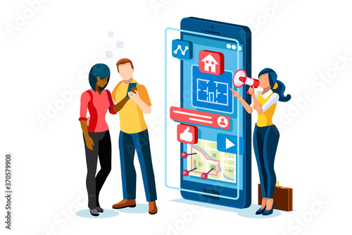 Mortgage to invest, characters and real estate property, loan on real estate to buy. Character and agent for invest on rent, mortgage concept or rent. Agent buying loan, people's property. Vector.