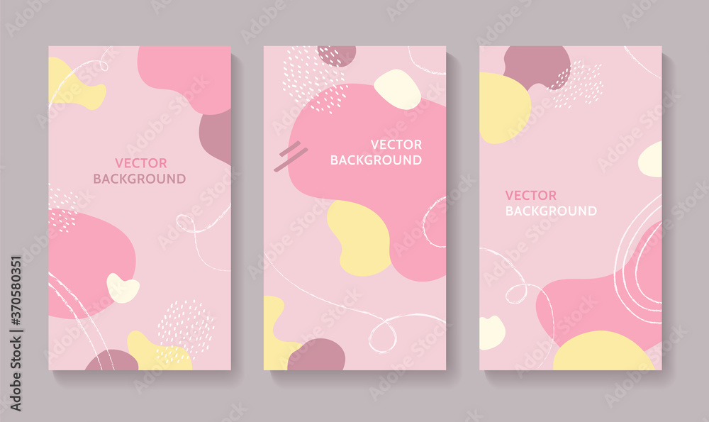 Set of pink abstract creative backgrounds in minimalist style. Design templates for social media stories with space for text. - Vector