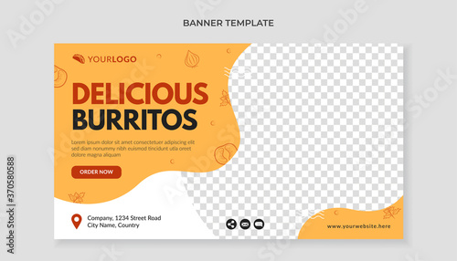 Delicious burritos banner template for mexican food restaurant or cafe