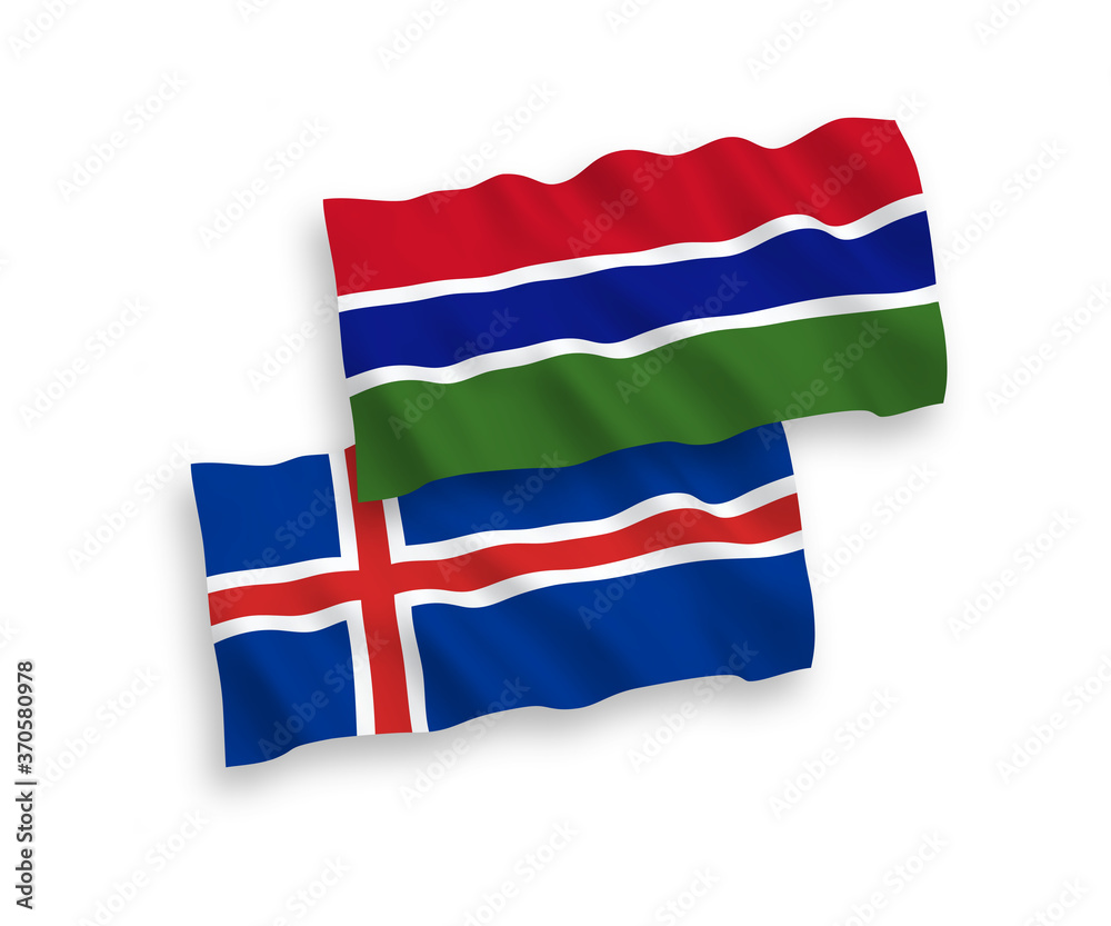 Naklejka premium Flags of Republic of Gambia and Iceland on a white background