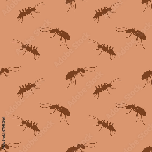 Ants seamless pattern. Brown hand drawn insects on beige background. Vector illustration. © Alisa