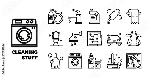 cleaning and household element isolated icon set on white background. expanded stroke. vector and illustration design for website, mobile app