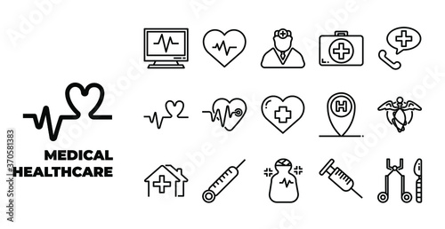 Medical and Healthcare element isolated icon set on white background. expanded stroke. vector and illustration design for website, mobile app