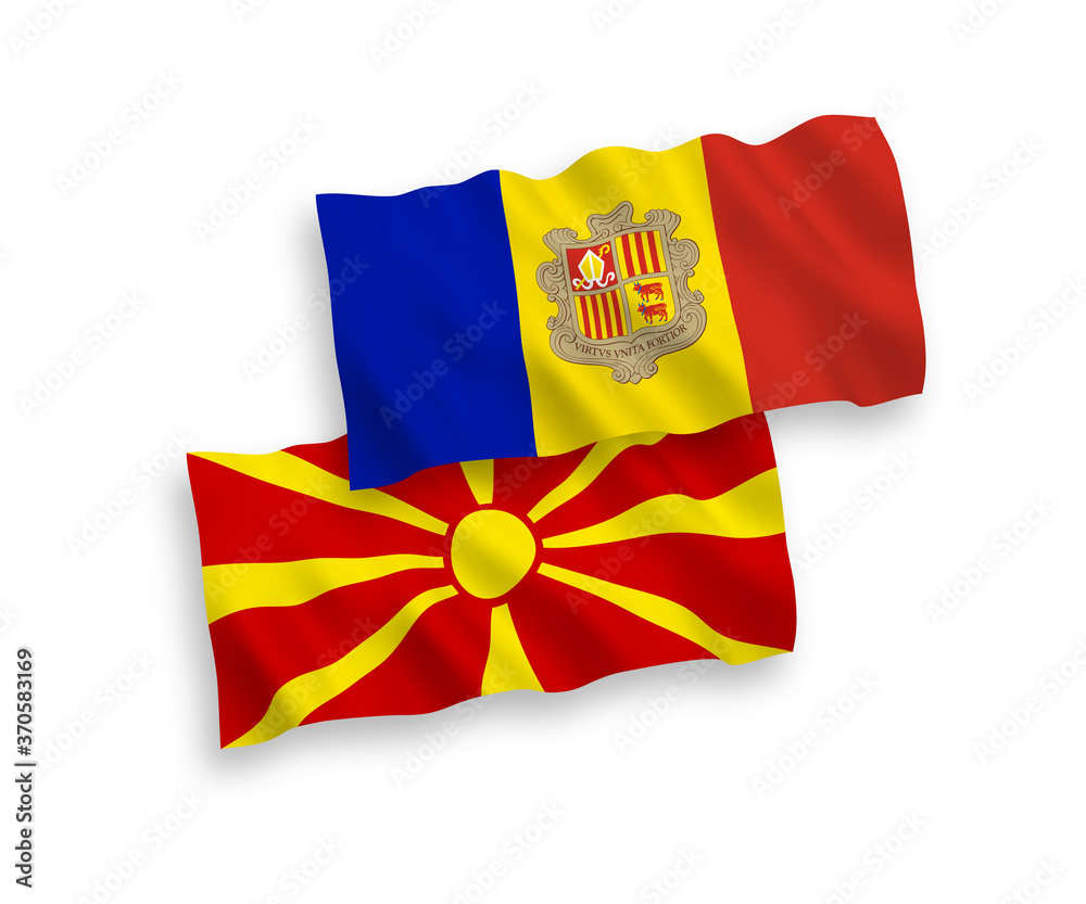Fototapeta premium Flags of Andorra and North Macedonia on a white background