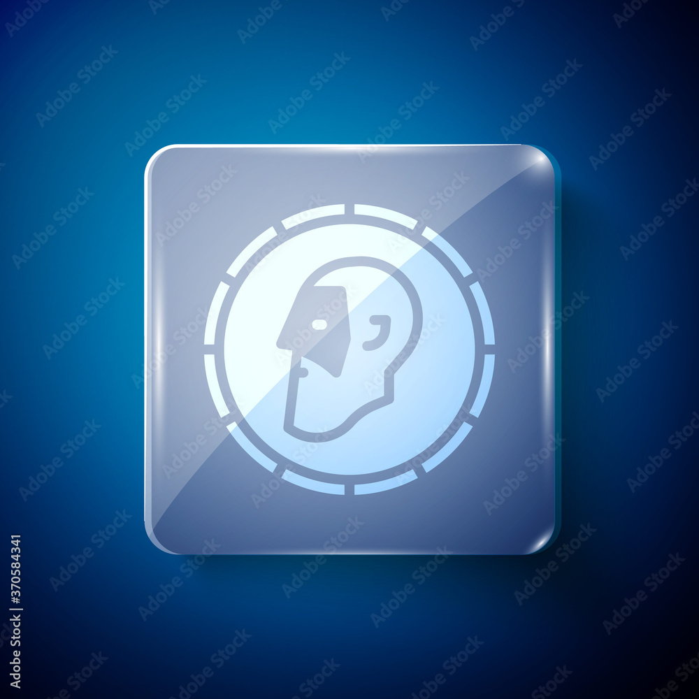 White Ancient coin icon isolated on blue background. Square glass panels. Vector. White Ancient coin icon isolated on blue background. Square glass panels. Vector.