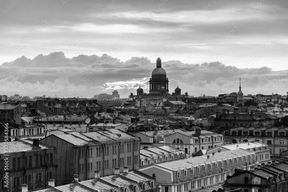 Saint Petersburg suset cityscape with dome of Saint Isaac's cathedral