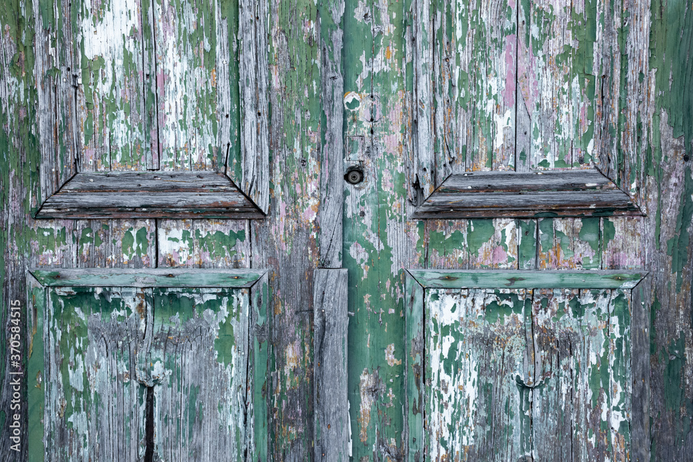 Closeup Of Highly Weathered And Textured Green Doors, Braga, Portugal