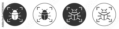 Black System bug concept icon isolated on white background. Code bug concept. Bug in the system. Bug searching. Circle button. Vector.