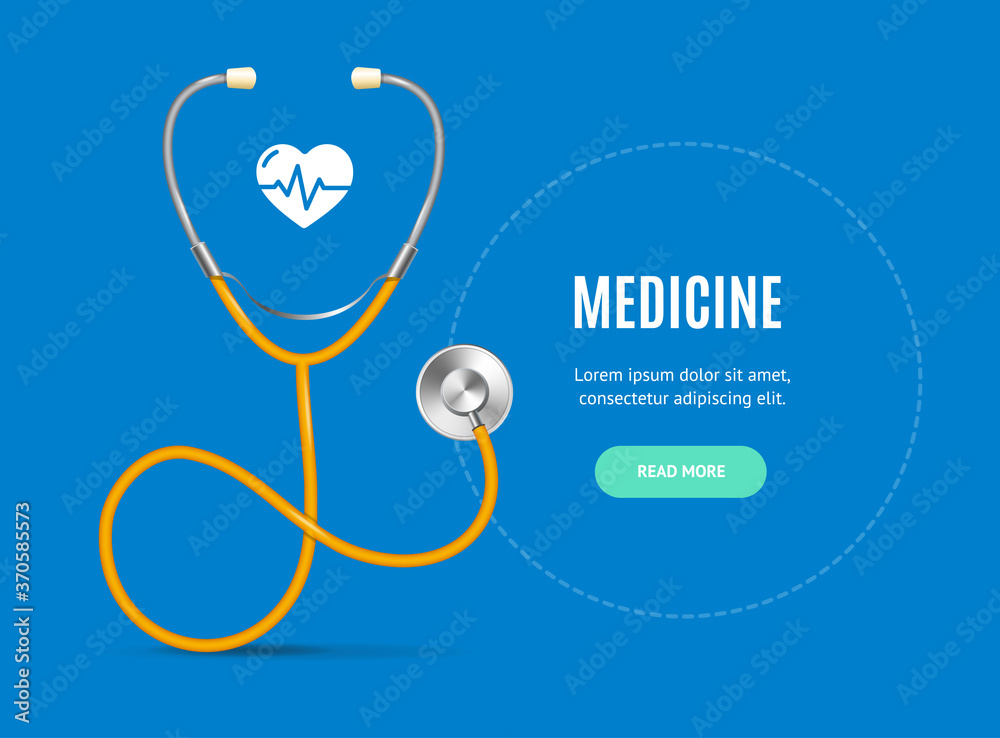 Realistic Detailed 3d Stethoscope and Medicine Banner Concept Ad Poster Card. Vector Realistic Detailed 3d Stethoscope and Medicine Banner Concept Ad Poster Card. Vector