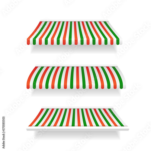 Realistic Detailed 3d Italian Awning Outdoor Tent Set. Vector