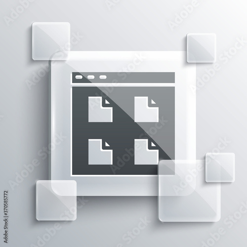 Grey Browser files icon isolated on grey background. Square glass panels. Vector.