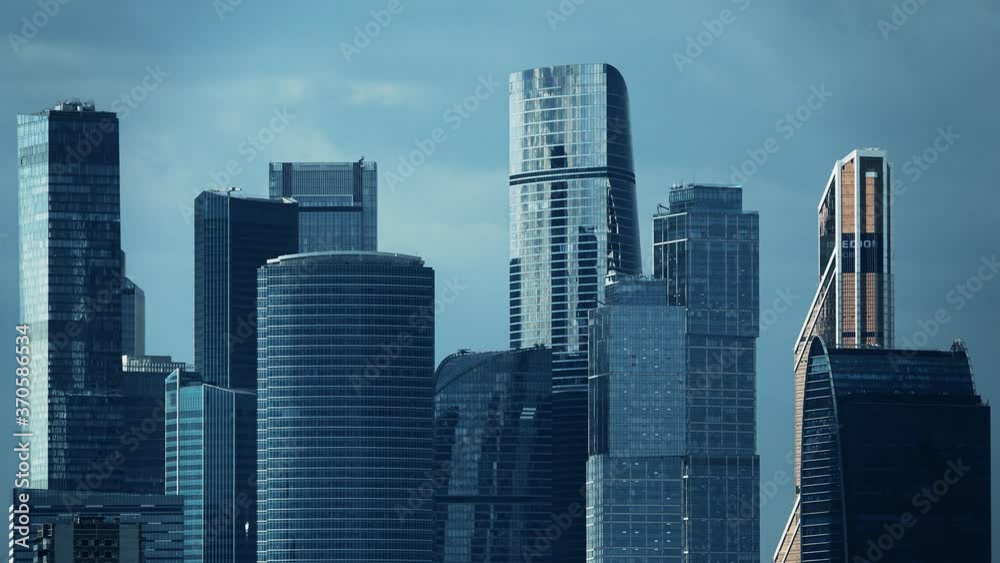 Modern skyscrapers of a financial district, time lape video