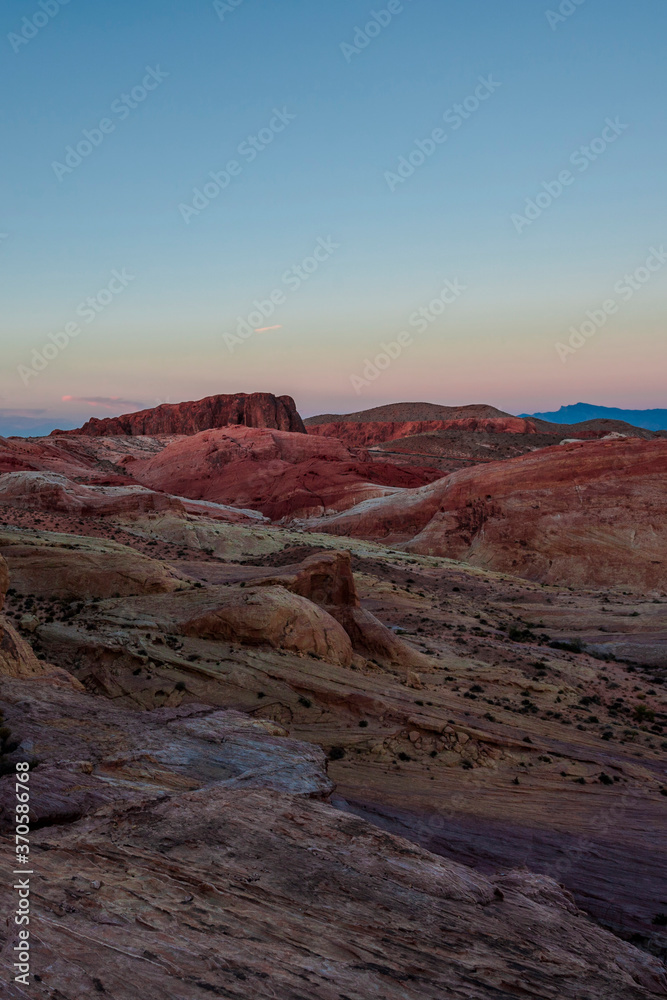 Sunset over the Valley of Fire State Park in the Nevada desert, USA