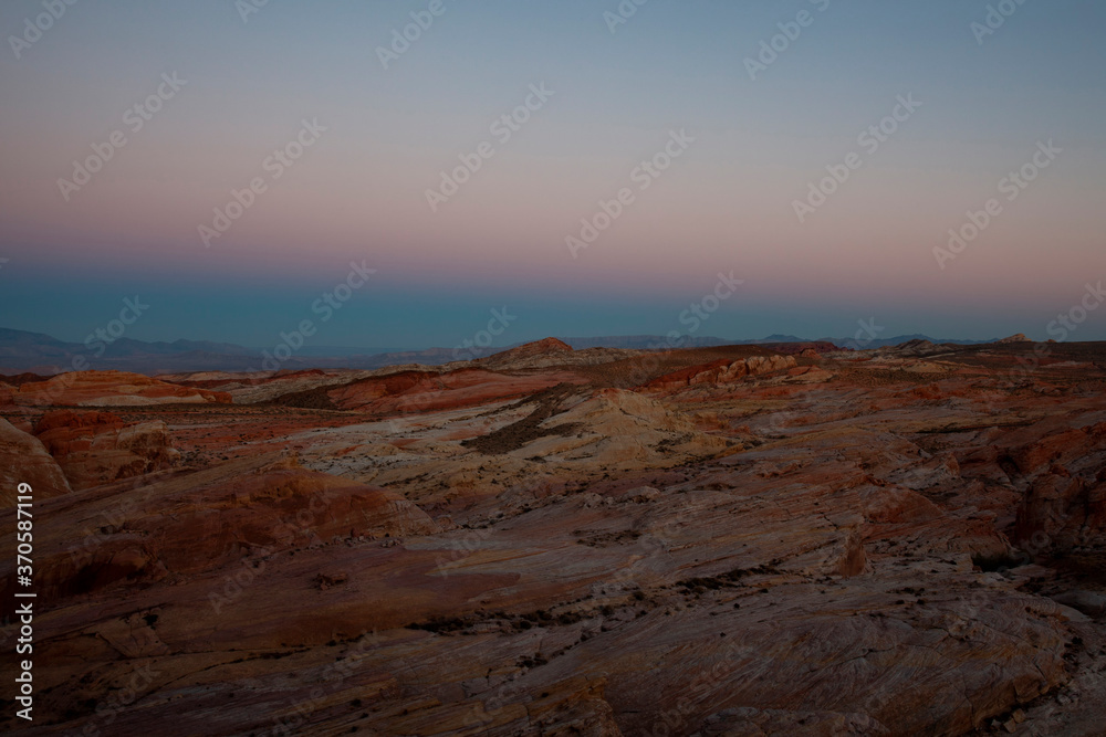 Sunset over the Valley of Fire State Park in the Nevada desert, USA