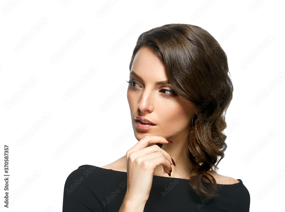 Woman beautiful face natural make up manicure nails hands beautiful hair Woman beautiful face natural make up manicure nails hands beautiful hair