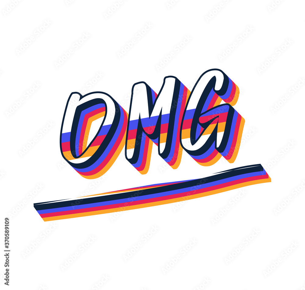 Omg hand drawn text. Trendy hand lettering. Calligraphy isolated quote in colorful style. Vector illustration Omg hand drawn text. Trendy hand lettering. Calligraphy isolated quote in colorful style. Vector illustration