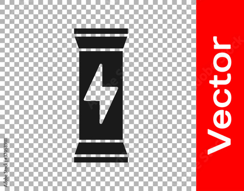 Black Sports nutrition bodybuilding proteine power drink and food icon isolated on transparent background. Vector.