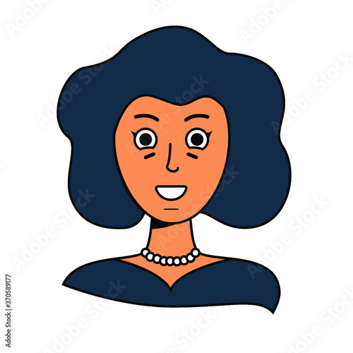 illustration of the character's appearance. drawn people in vector. Woman with a lush hairdo and necklace