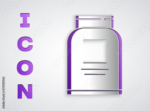 Paper cut Sports nutrition bodybuilding proteine power drink and food icon isolated on grey background. Paper art style. Vector.