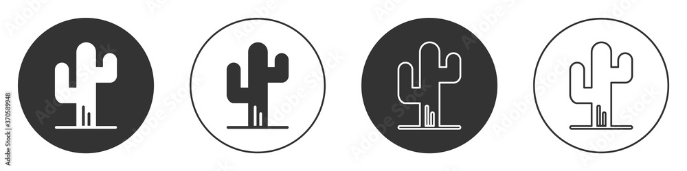 Black Cactus icon isolated on white background. Circle button. Vector. Black Cactus icon isolated on white background. Circle button. Vector.