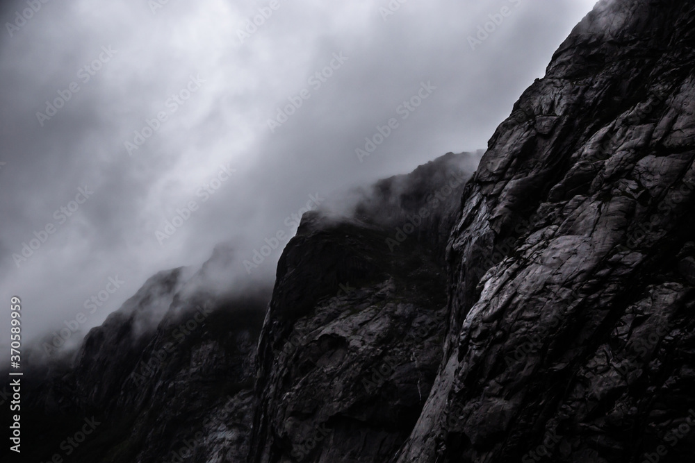 Dark foggy mountains. 