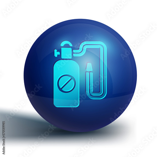 Blue Pressure sprayer for extermination of insects icon isolated on white background. Pest control service. Disinfectant sprayer. Blue circle button. Vector.