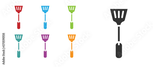 Black Fly swatter icon isolated on white background. Set icons colorful. Vector.