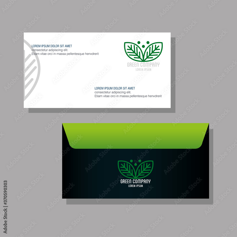 corporate identity brand mockup, envelope and document green mockup, green company sign vector illustration design