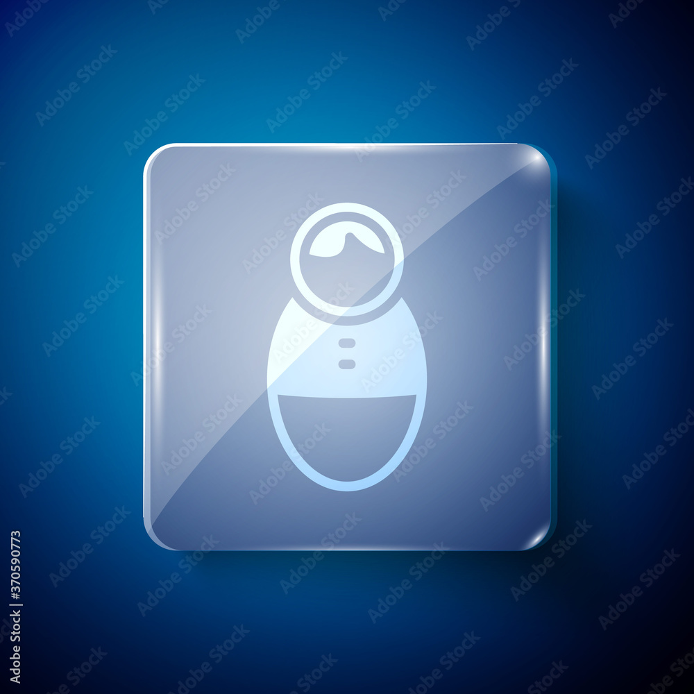 White Tumbler doll toy icon isolated on blue background. Square glass panels. Vector. White Tumbler doll toy icon isolated on blue background. Square glass panels. Vector.