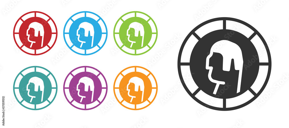 Black Ancient Greek coin icon isolated on white background. Set icons colorful. Vector. Black Ancient Greek coin icon isolated on white background. Set icons colorful. Vector.