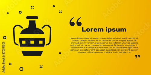 Black Ancient amphorae icon isolated on yellow background. Vector.