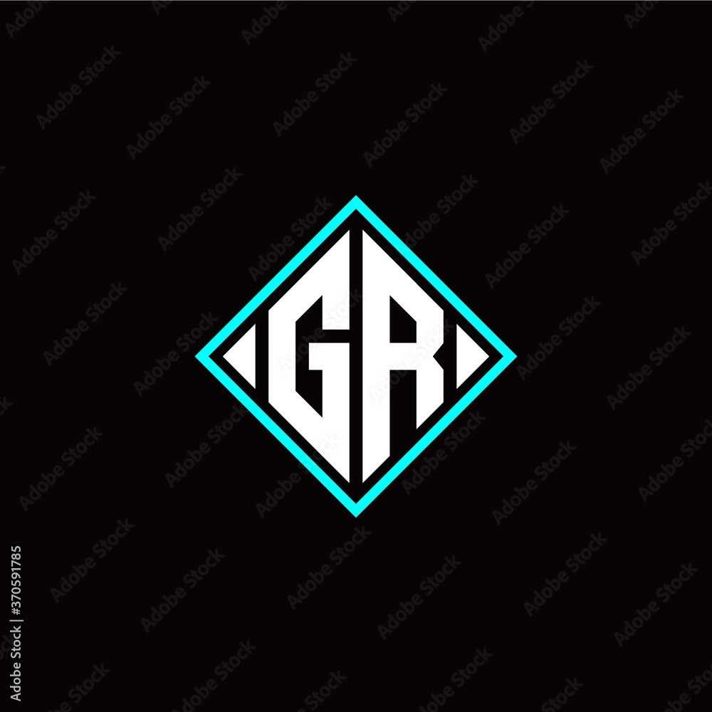 Initial G R letter with square style logo template vector