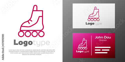 Logotype line Roller skate icon isolated on white background. Logo design template element. Vector Illustration.