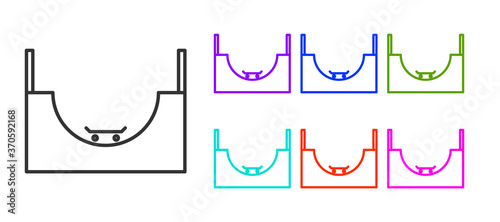 Black line Skate park icon isolated on white background. Set of ramp, roller, stairs for a skatepark. Extreme sport. Set icons colorful. Vector Illustration.