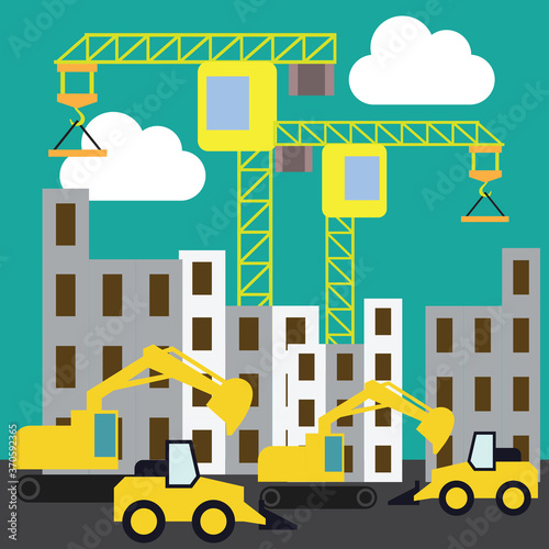 under construction building site. vector illustration © sultan