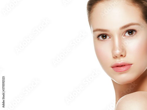 Beautiful face woman natural clean fresh skin young female model face portrait