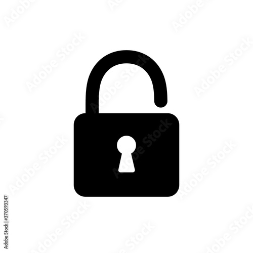 Lock icon. Unlock open lock. Padlock symbol password. Black private sign isolated on white background. Closed lock. Code safety. Security computer system. Simple flat lock. Vector illustration