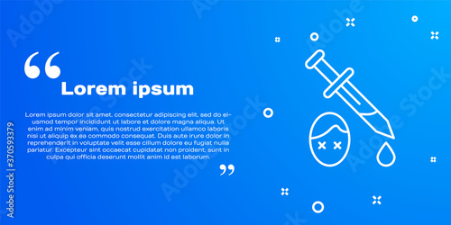 White line Sword with blood icon isolated on blue background. Medieval weapons knight and soldier. Symbol of murder. Vector.