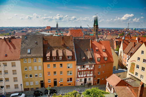 Nuremberg, Germany; High angle view of the city of Nuremberg from the grounds of the Imperial castle of Nuremberg