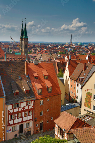 Nuremberg, Germany;   High angle view of the city of Nuremberg from the grounds of the Imperial castle of Nuremberg photo