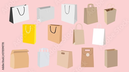Vector Isolated Set of Shopping bags and Paper Bags  Different Shapes and Colors