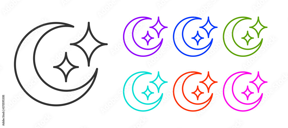 Black line Moon and stars icon isolated on white background. Set icons colorful. Vector.