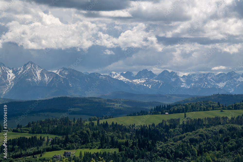 Panorama of the Tatra Mountains with  snow-capped peaks