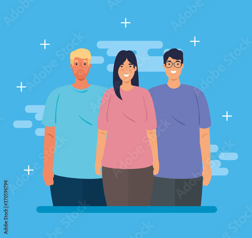 multiethnic people together, woman and men, diversity and multiculturalism concept vector illustration design