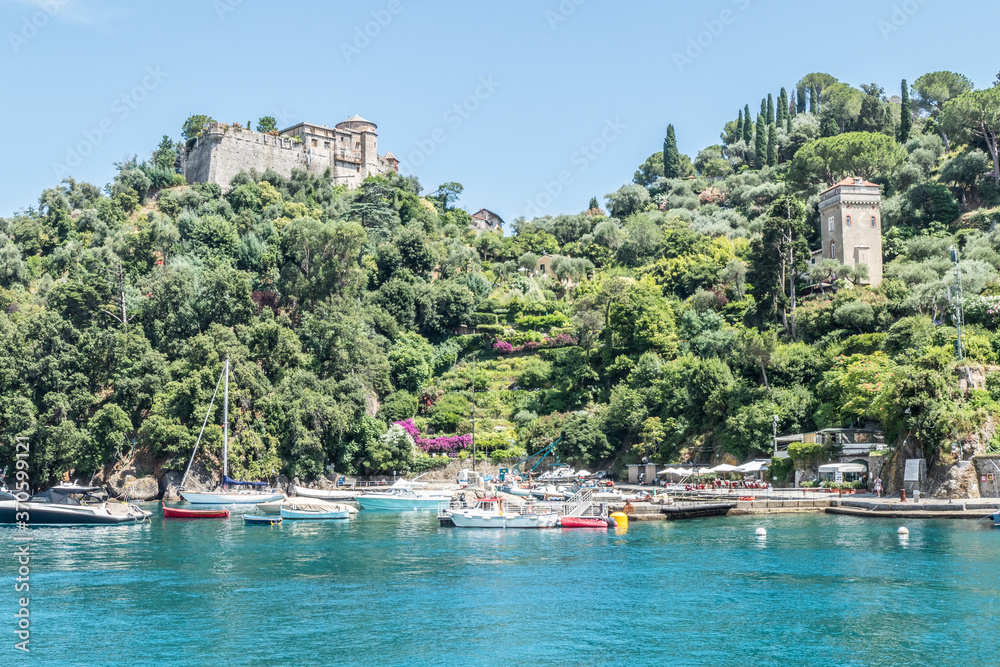 Naklejka premium The bay of Portofino with the castle