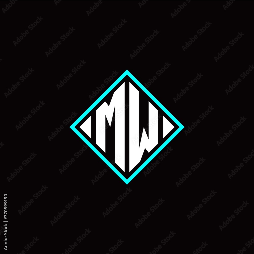 Initial M W letter with square style logo template vector