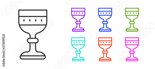 Black line Medieval goblet icon isolated on white background. Set icons colorful. Vector.
